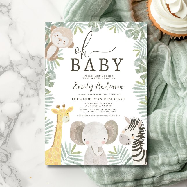 Oh Baby Safari Animal Boy's Baby Shower Invitation (Creator Uploaded)