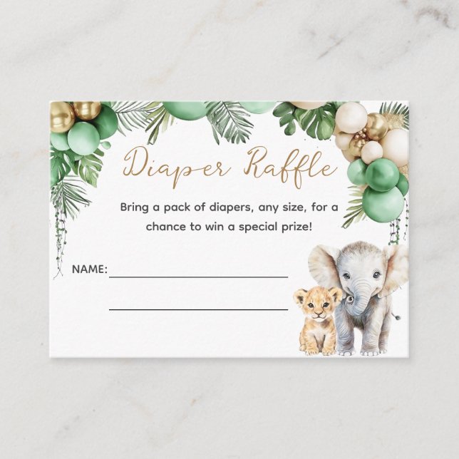 Oh Baby Safari Animal Jungle Green Baby Shower Enclosure Card (Front)