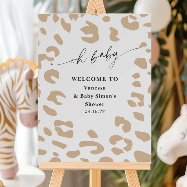 Oh Baby Safari Animal Print Shower Welcome Sign (Modern Safari Animal Prints, Gender Neutral Baby SHower Welcome SIgn.)