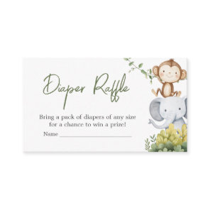 Oh Baby Safari Animals Baby Shower Diaper Raffle Enclosure Card
