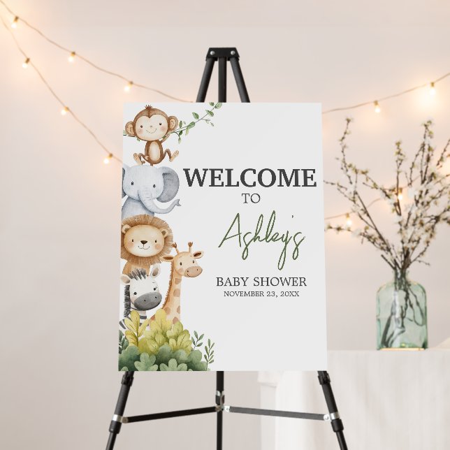 Oh Baby Safari Animals Baby Shower Welcome Sign (In Situ (Stand))