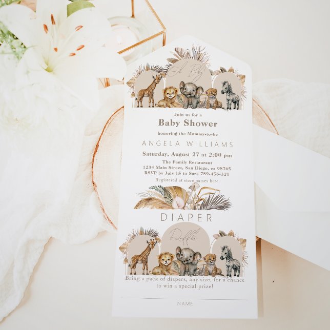 Oh Baby Safari Animals Boho Baby Shower  All In One Invitation (Creator Uploaded)