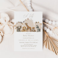 Oh Baby Safari Animals Boho Baby Shower  Invitation