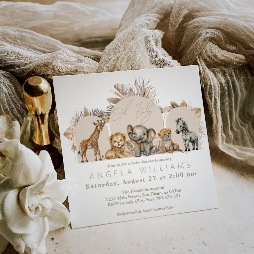 Oh Baby Safari Animals Boho Baby Shower Invitation | Zazzle