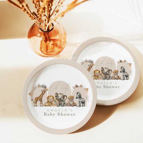 Oh Baby Safari Animals Boho Baby Shower Paper Plates