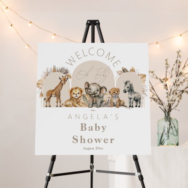 Oh Baby Safari Animals Boho Baby Shower welcome Foam Board (In Situ (Stand))