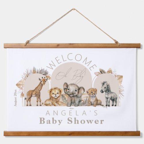 Oh Baby Safari Animals Boho Baby Shower welcome Hanging Tapestry