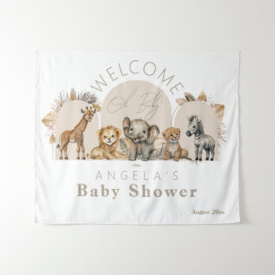 Oh Baby Safari Animals Boho Baby Shower welcome Tapestry