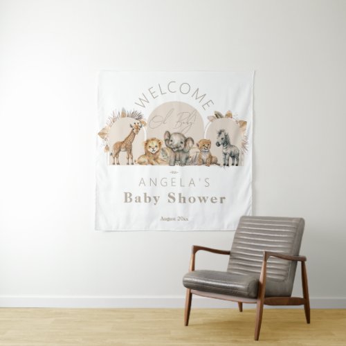 Oh Baby Safari Animals Boho Baby Shower welcome Tapestry