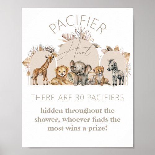 Oh Baby Safari Animals Boho Shower Pacifier Hunt Poster