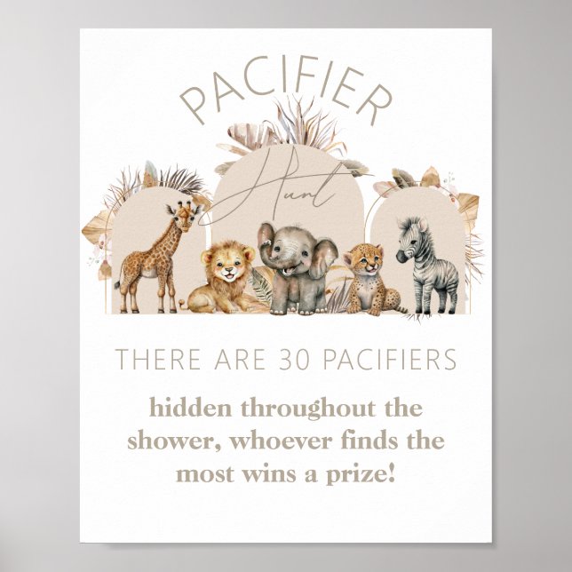 Oh Baby Safari Animals Boho Shower Pacifier Hunt Poster (Front)