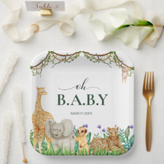 Oh baby Safari wild Animal Jungle Baby Shower Paper Plates