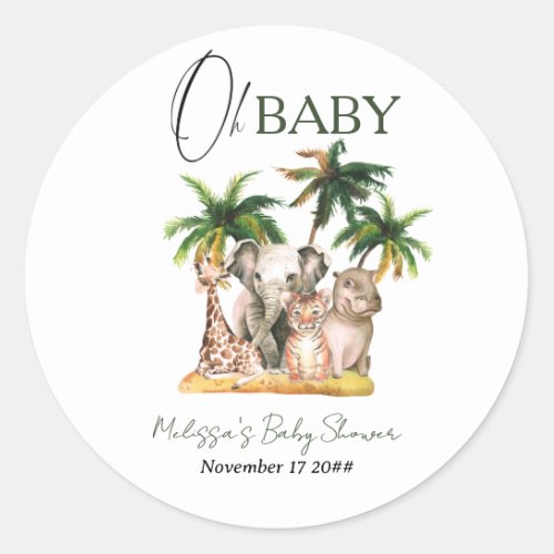 Oh Baby Safari Wild Animals Tropical Baby Shower Classic Round Sticker