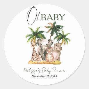Oh Baby Safari Wild Animals Tropical Baby Shower Classic Round Sticker