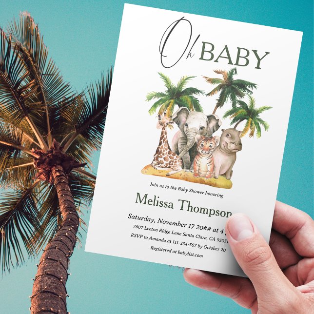 Oh Baby Safari Wild Animals Tropical Baby Shower Invitation (Creator Uploaded)