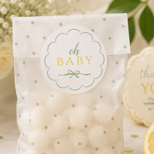 Oh Baby Sage Bow Baby Shower Classic Round Sticker