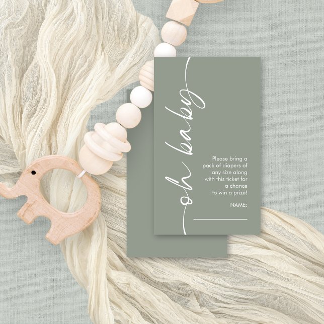 Oh Baby Sage Diaper Raffle Baby Shower Enclosure Card (Small diaper raffle enclosure, front and back view)