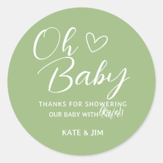 Oh Baby Sage Green Baby Shower Thank You Message Classic Round Sticker