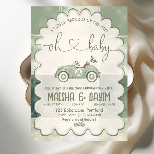 Oh Baby Sage Green Little Racer Baby Shower Invitation