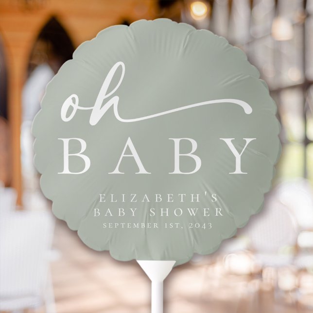 Oh Baby Sage Green Minimalist Baby Shower Balloon (Creator Uploaded)