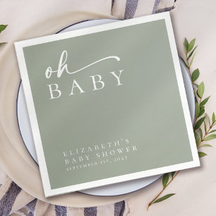 Oh Baby Sage Green Minimalist Baby Shower Napkins