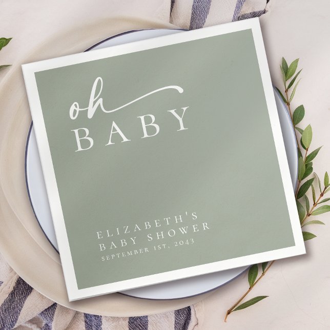 Oh Baby Sage Green Minimalist Baby Shower Napkins (Creator Uploaded)