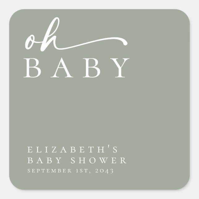 Oh Baby Sage Green Minimalist Baby Shower  Square Sticker (Front)