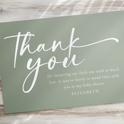 Oh Baby Sage Green Minimalist Baby Shower Thank You Card