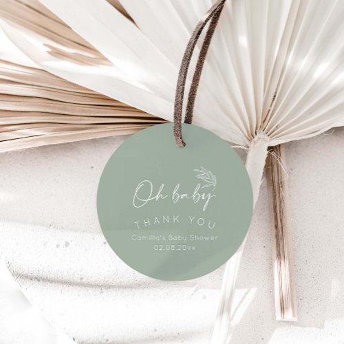 Oh Baby Sage Green Modern Baby Shower Favor Tags