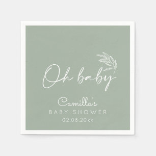 Oh Baby Sage Green Modern Baby Shower Napkins