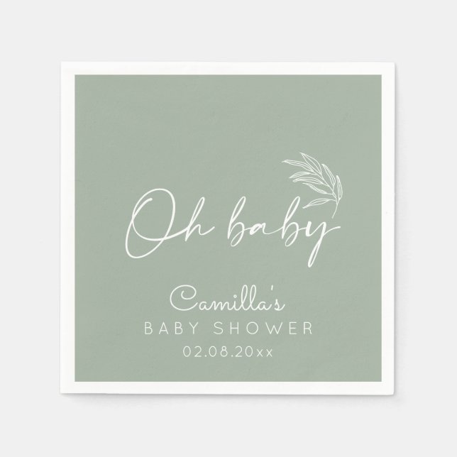 Oh Baby Sage Green Modern Baby Shower Napkins (Front)