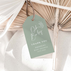 Oh Baby Sage Green Modern Baby Shower Thank You Gift Tags