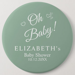 "Oh Baby" Sage Green Modern Minimalist Baby Shower Button