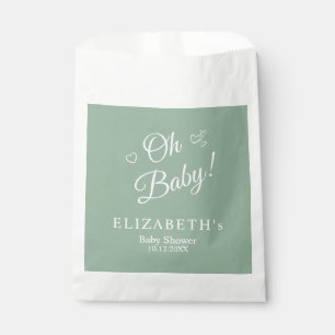 "Oh Baby" Sage Green Modern Minimalist Baby Shower Favor Bag