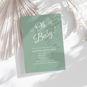 "Oh Baby" Sage Green Modern Minimalist Baby Shower Invitation