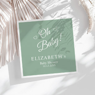 "Oh Baby" Sage Green Modern Minimalist Baby Shower Napkins