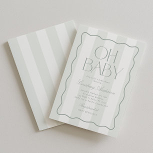 Oh Baby Sage Green Modern Striped Baby Shower Invitation