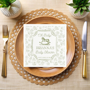 Oh baby sage green rocking horse baby shower napkins