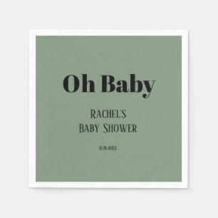 Oh Baby Sage Green Script Bold Modern Baby Shower Napkins