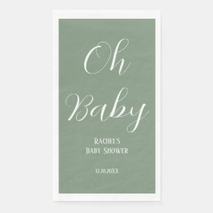 Oh Baby Sage Green Script Cute Modern Baby Shower Paper Guest Towels