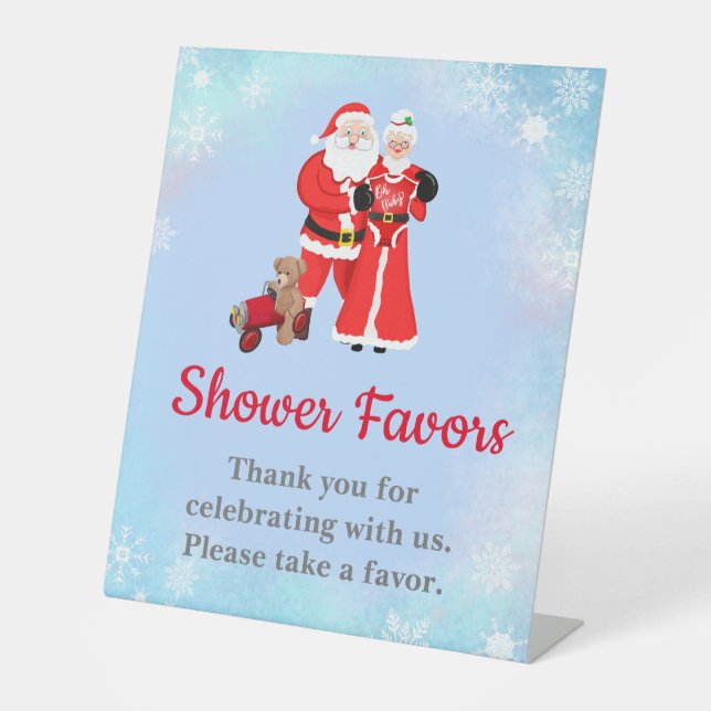 Oh Baby Santa & Mrs. Claus Baby Shower Favor Pedestal Sign (Front)