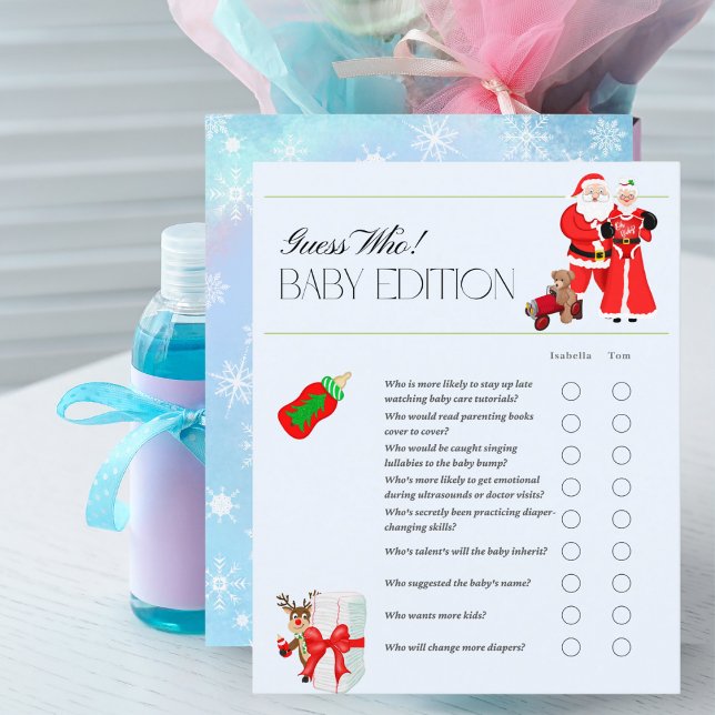 Oh Baby Santa & Mrs. Claus Baby Shower Game (A sweet Christmas themed Guess Who! party game.)