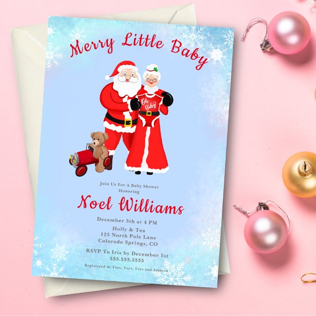 Oh Baby Santa & Mrs. Claus Baby Shower Invitation (Amplify the joy of your baby shower with Santa & Mrs. Claus-themed invitations, sparking delight.)