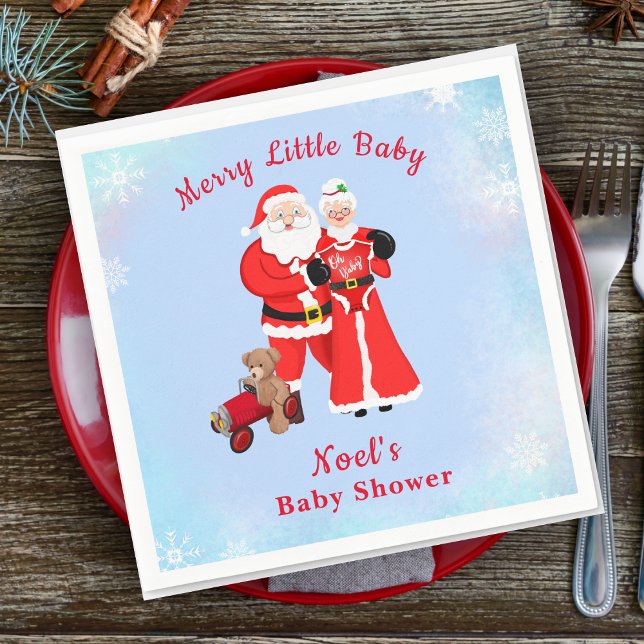 Oh Baby Santa & Mrs. Claus Baby Shower Napkins (Infuse holiday charm into Baby Shower napkins with Santa & Mrs. Claus. Ignite celebration!)