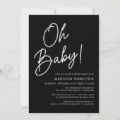 Oh Baby Script Black Minimalist Photo Baby Shower Invitation (Front)