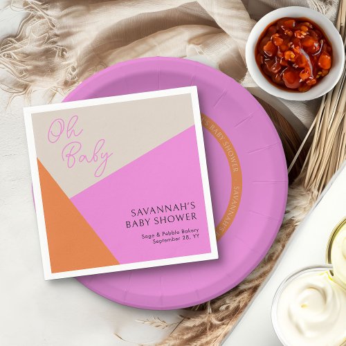 Oh Baby Script Bright Pink and Orange Tricolor  Napkins