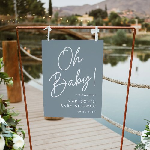 Oh Baby Script Dusty Blue Baby Shower Welcome Sign