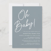 Oh Baby Script Dusty Blue Photo Baby Shower Invitation (Front)