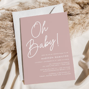 Oh Baby Script Dusty Rose Minimalist Baby Shower Invitation