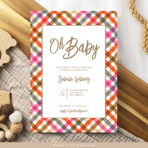Oh Baby Script Gingham Baby Shower Invitation